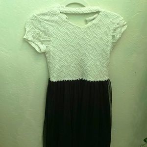 Long Formal Black and White Dress with Sparkly Embroidery
